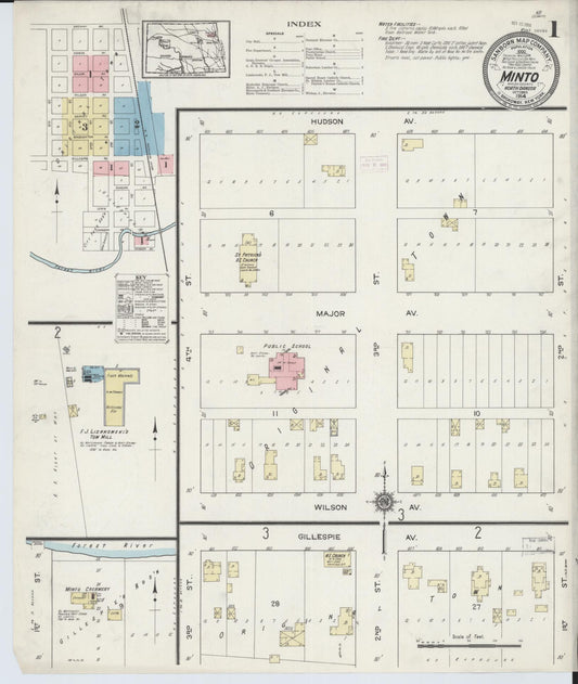 Sanborn Fire Insurance Map from Minto, Walsh County, North Dakota (1914), Sheet #0001 - Complete Map Set gallery image, historic Sanborn map, vintage wall art, North Dakota North Dakota