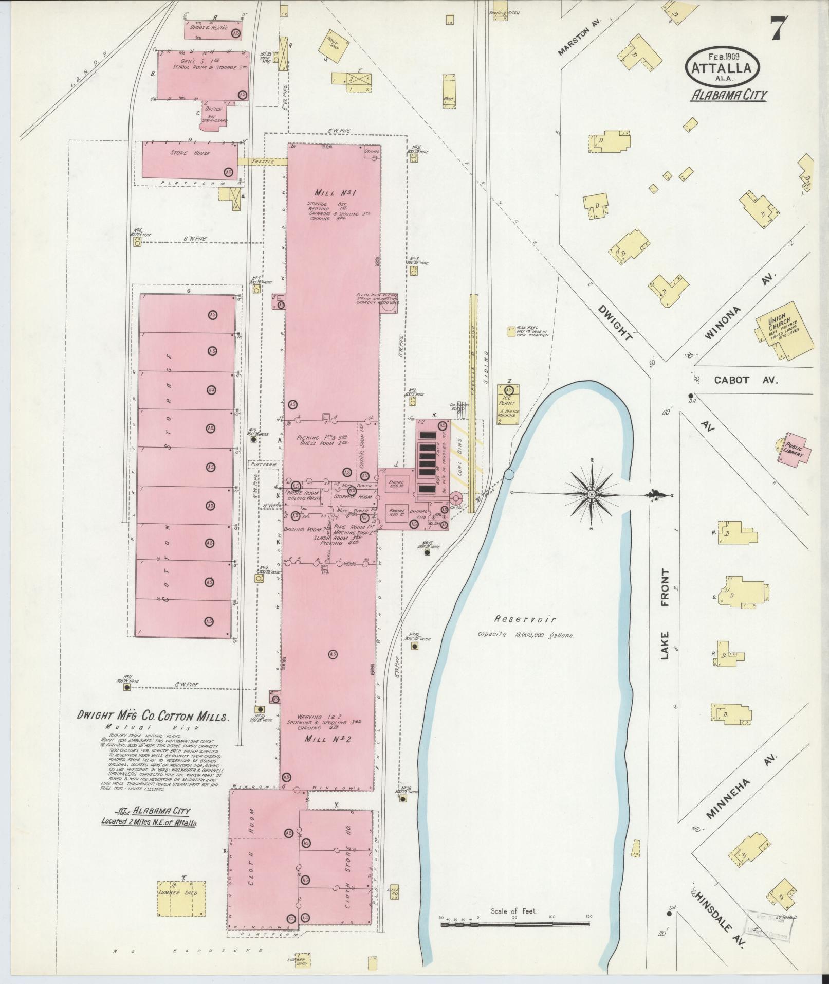 Sanborn Fire Insurance Map from Attalla, Etowah County, Alabama (1909), Sheet #0007 - Historic Sanborn Fire Insurance Map Print, vintage old map wall art, antique decor, genealogy gift, Alabama Alabama map