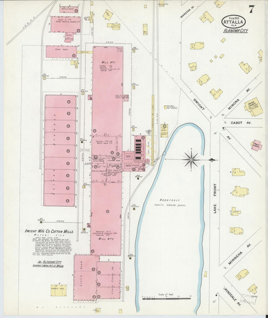 Sanborn Fire Insurance Map from Attalla, Etowah County, Alabama (1909), Sheet #0007 - Historic Sanborn Fire Insurance Map Print, vintage old map wall art, antique decor, genealogy gift, Alabama Alabama map