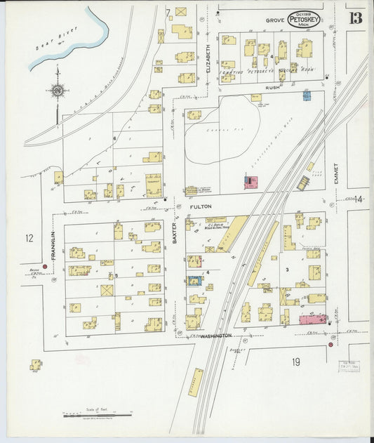 Sanborn Fire Insurance Map from Petoskey, Emmet County, Michigan (1919), Sheet #0013 - Historic Sanborn Fire Insurance Map Print, vintage old map wall art, antique decor, genealogy gift, Michigan Michigan map