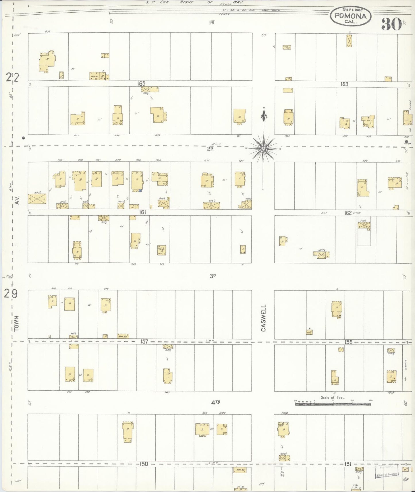 Sanborn Fire Insurance Map from Pomona, Los Angeles County, California (1906), Sheet #0030 - Complete Map Set gallery image, historic Sanborn map, vintage wall art, California California