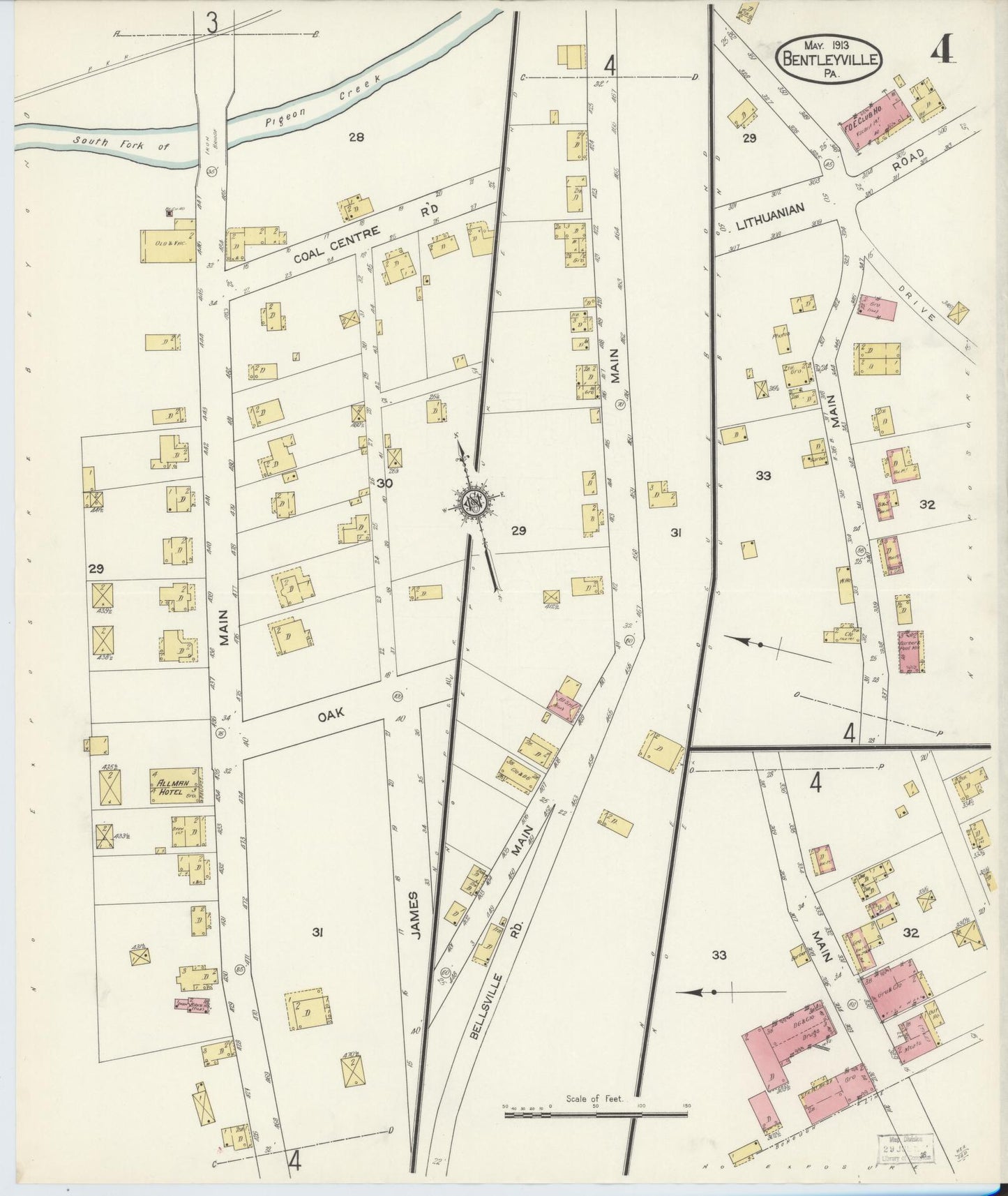 Sanborn Fire Insurance Map from Bentleyville, Washington County, Pennsylvania (1913), Sheet #0004 - Historic Sanborn Fire Insurance Map Print, vintage old map wall art, antique decor, genealogy gift, Pennsylvania Pennsylvania map