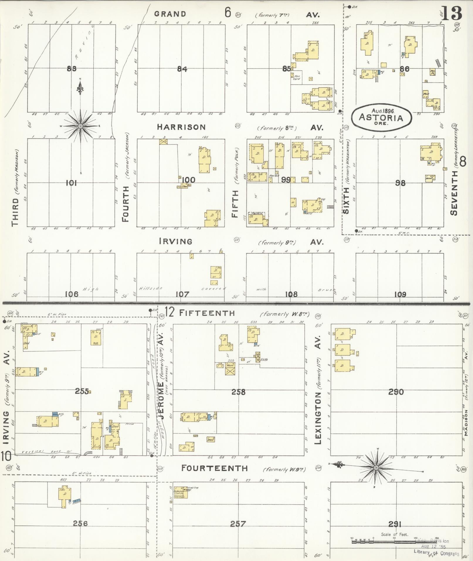 Sanborn Fire Insurance Map from Astoria, Clatsop County, Oregon (1896), Sheet #0013 - Historic Sanborn Fire Insurance Map Print, vintage old map wall art, antique decor, genealogy gift, Oregon Oregon map