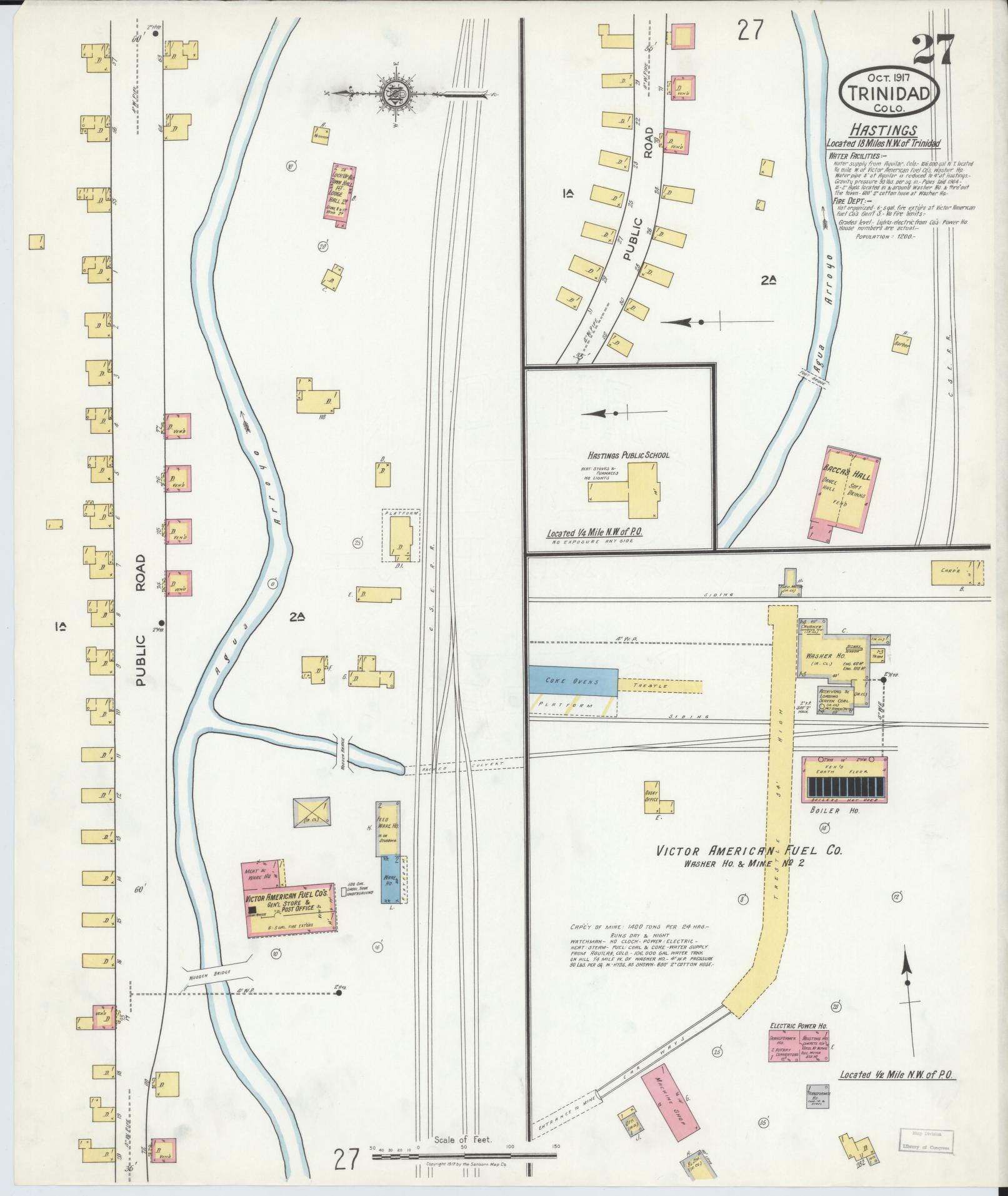 Sanborn Fire Insurance Map from Trinidad, Las Animas County, Colorado (1917), Sheet #0027 - Complete Map Set gallery image, historic Sanborn map, vintage wall art, Colorado Colorado