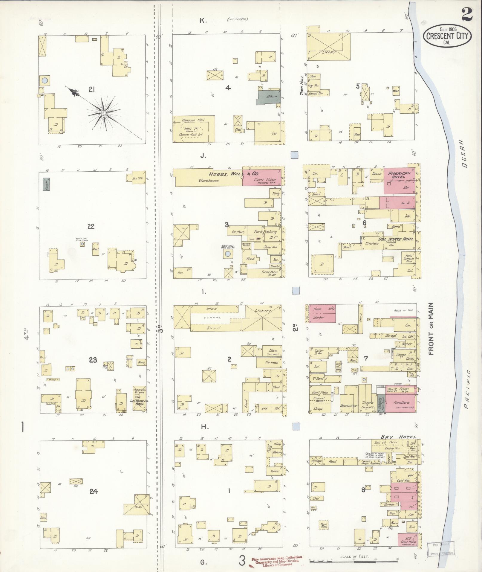 Sanborn Fire Insurance Map from Crescent City, Del Norte County, California (1903), Sheet #0002 - Complete Map Set gallery image, historic Sanborn map, vintage wall art, California California
