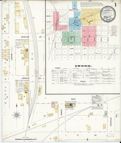 Sanborn Fire Insurance Map from Ackley, Hardin and Franklin Counties, Iowa (1900), Sheet #0001 - Historic Sanborn Fire Insurance Map Print, vintage old map wall art