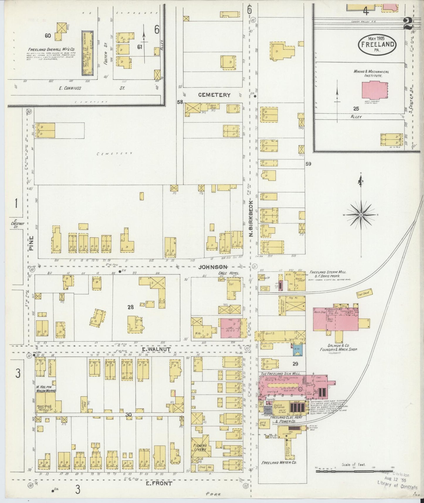 Sanborn Fire Insurance Map from Freeland, Luzerne County, Pennsylvania (1905), Sheet #0002 - Historic Sanborn Fire Insurance Map Print, vintage old map wall art, antique decor, genealogy gift, Pennsylvania Pennsylvania map