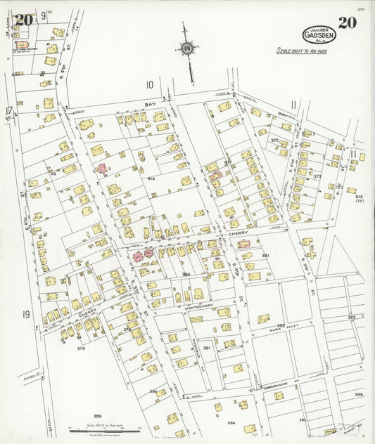 Sanborn Fire Insurance Map from Gadsden, Etowah County, Alabama (1926), Sheet #0020 - Historic Sanborn Fire Insurance Map Print, vintage old map wall art, antique decor, genealogy gift, Alabama Alabama map
