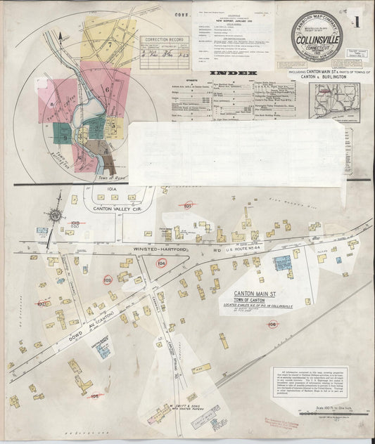Sanborn Fire Insurance Map from Collinsville, Hartford County, Connecticut (1960), Sheet #0001 - Historic Sanborn Fire Insurance Map Print, vintage old map wall art, antique decor, genealogy gift, Connecticut Connecticut map
