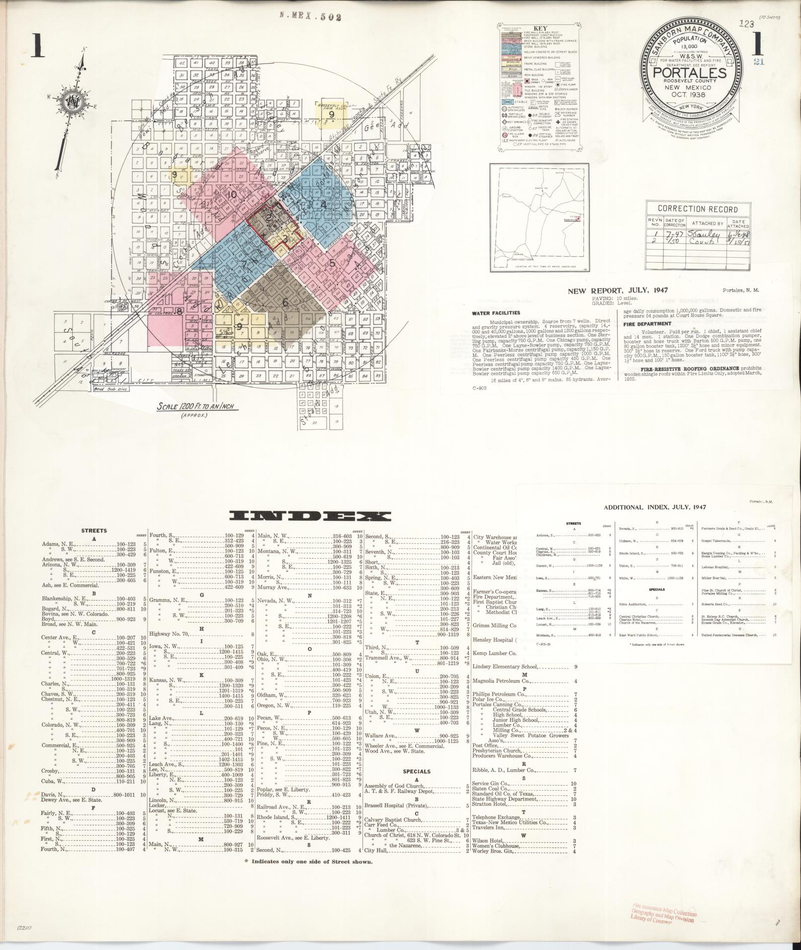 Sanborn Fire Insurance Map from Portales, Roosevelt County, New Mexico (1950), Sheet #0001 - Historic Sanborn Fire Insurance Map Print, vintage old map wall art, antique decor, genealogy gift, New Mexico New Mexico map