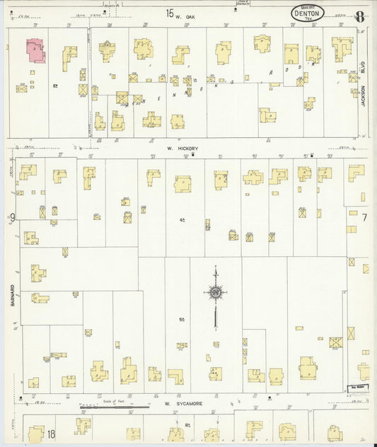 Sanborn Fire Insurance Map from Denton, Denton County, Texas (1912), Sheet #0008 - Historic Sanborn Fire Insurance Map Print, vintage old map wall art, antique decor, genealogy gift, Texas Texas map