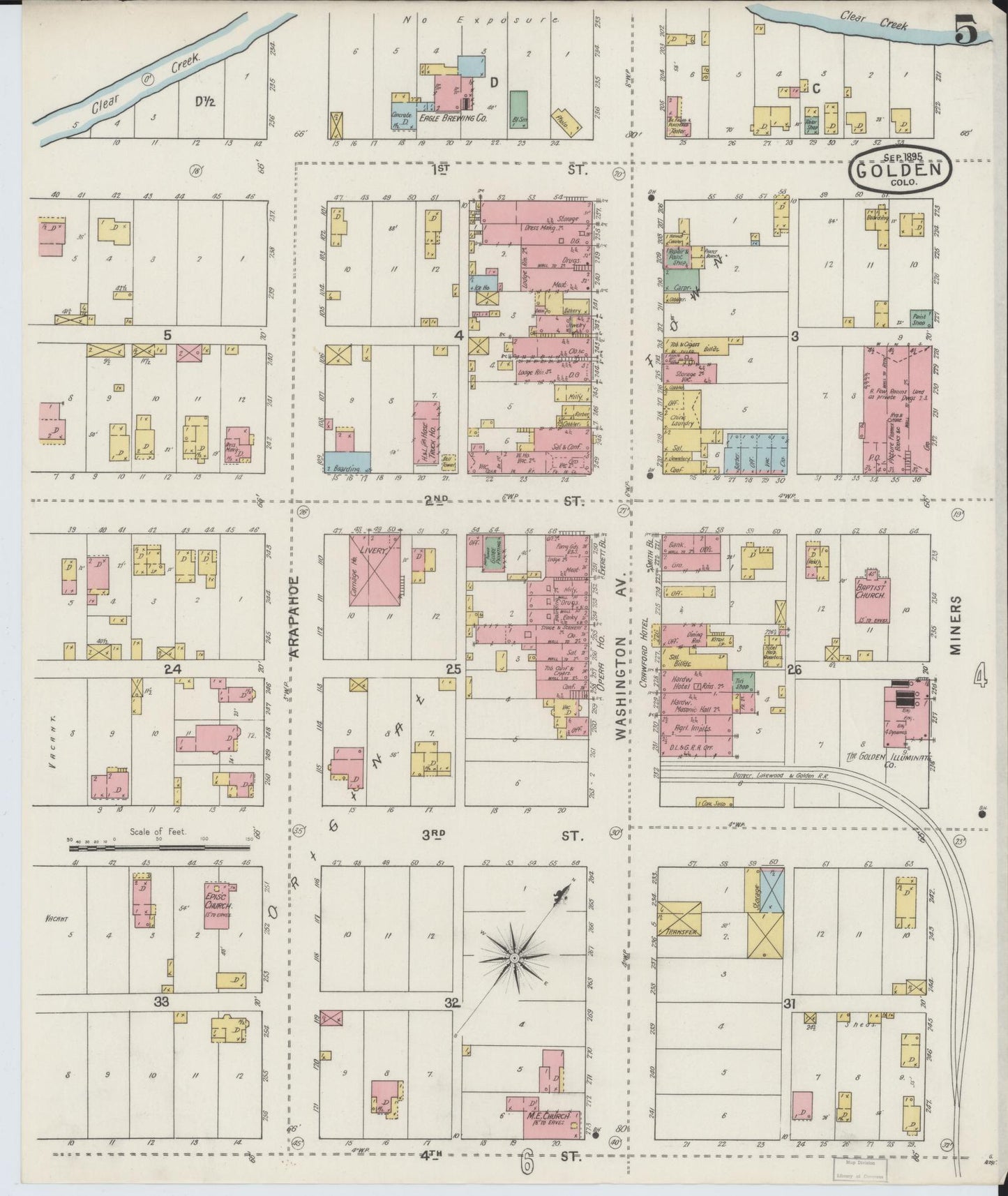 Sanborn Fire Insurance Map from Golden, Jefferson County, Colorado (1895), Sheet #0005 - Complete Map Set gallery image, historic Sanborn map, vintage wall art, Colorado Colorado