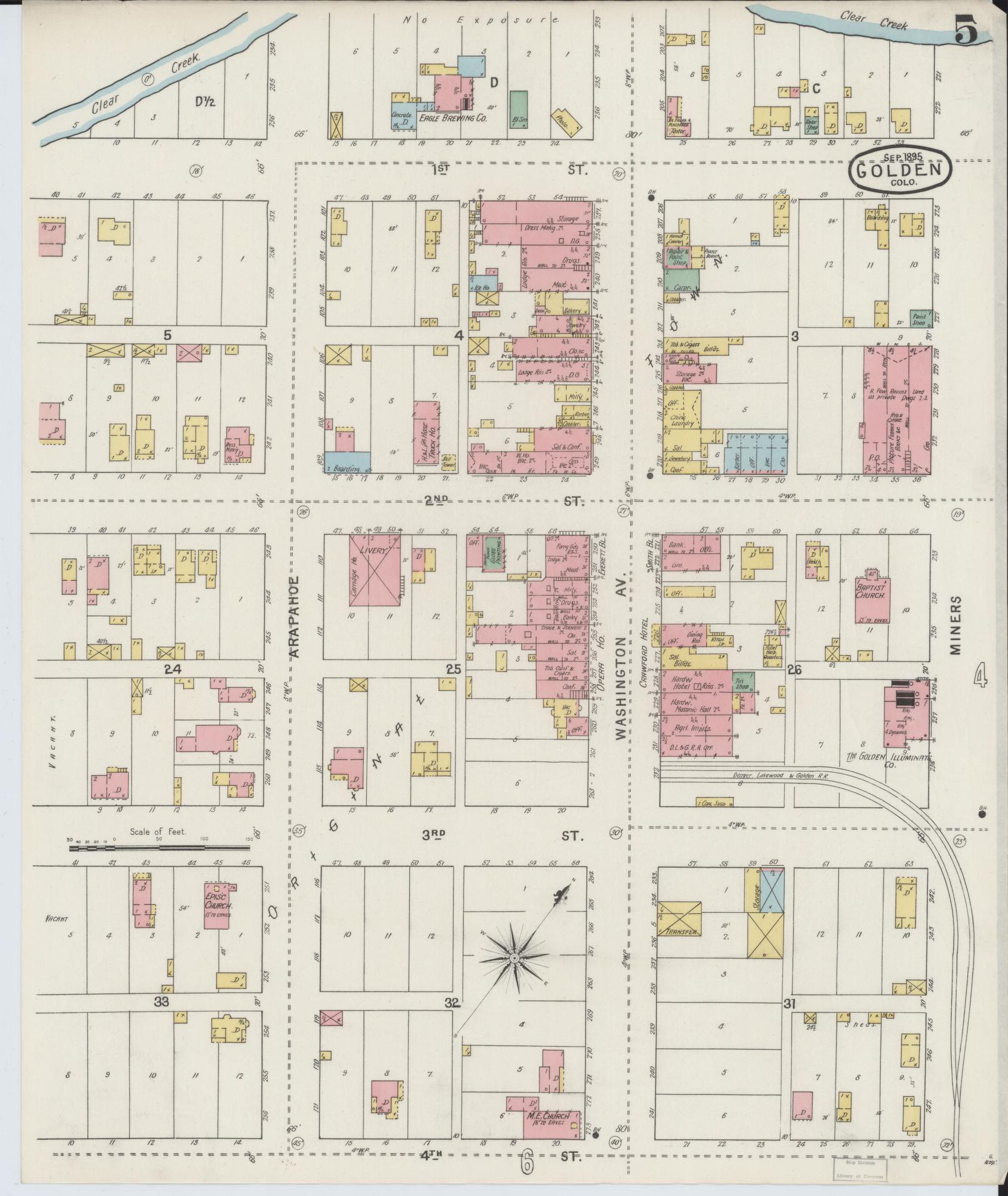Sanborn Fire Insurance Map from Golden, Jefferson County, Colorado (1895), Sheet #0005 - Complete Map Set gallery image, historic Sanborn map, vintage wall art, Colorado Colorado