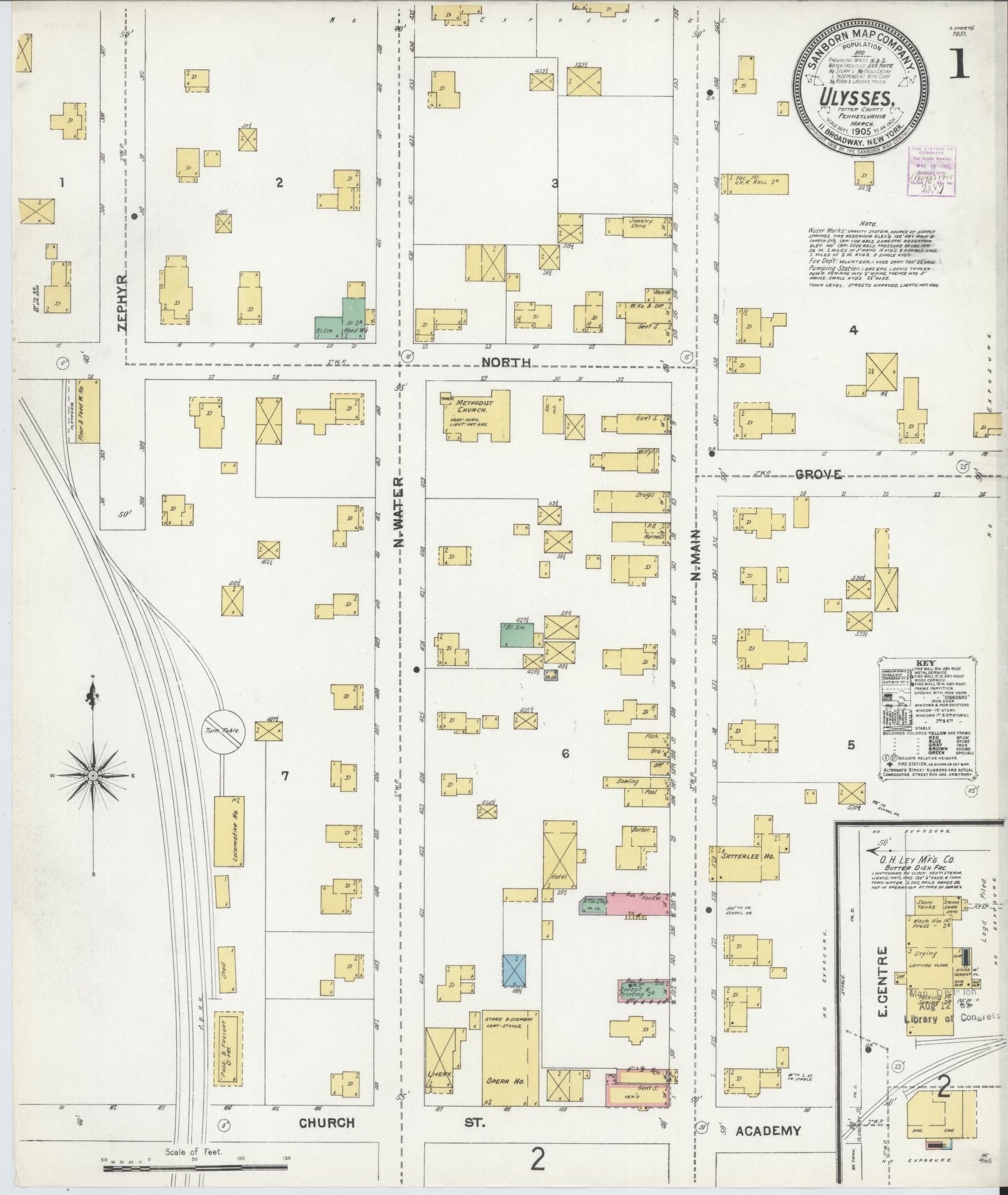 Sanborn Fire Insurance Map from Ulysses, Potter County, Pennsylvania (1905), Sheet #0001 - Complete Map Set gallery image, historic Sanborn map, vintage wall art, Pennsylvania Pennsylvania