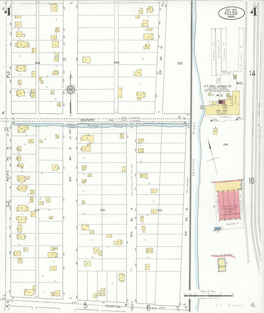 Sanborn Fire Insurance Map from Kelso, Cowlitz County, Washington (1927), Sheet #0004 - Historic Sanborn Fire Insurance Map Print, vintage old map wall art, antique decor, genealogy gift, Washington Washington map