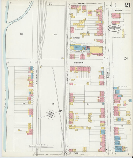 Sanborn Fire Insurance Map from Norristown, Montgomery County, Pennsylvania (1902), Sheet #0021 - Historic Sanborn Fire Insurance Map Print, vintage old map wall art, antique decor, genealogy gift, Pennsylvania Pennsylvania map