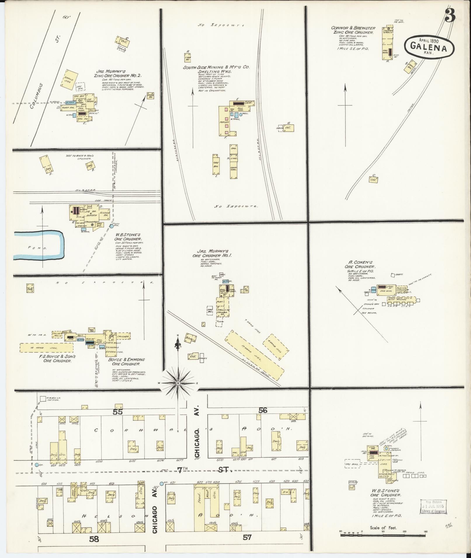 Sanborn Fire Insurance Map from Galena, Cherokee County, Kansas (1890), Sheet #0003 - Complete Map Set gallery image, historic Sanborn map, vintage wall art, Kansas Kansas