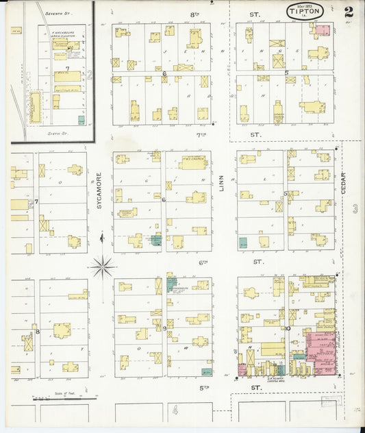 Sanborn Fire Insurance Map from Tipton, Cedar County, Iowa (1893), Sheet #0002 - Historic Sanborn Fire Insurance Map Print, vintage old map wall art