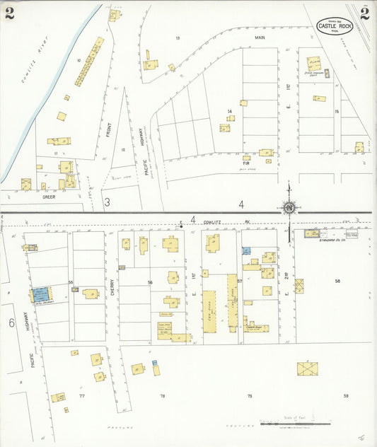 Sanborn Fire Insurance Map from Castle Rock, Cowlitz County, Washington (1928), Sheet #0002 - Historic Sanborn Fire Insurance Map Print, vintage old map wall art, antique decor, genealogy gift, Washington Washington map