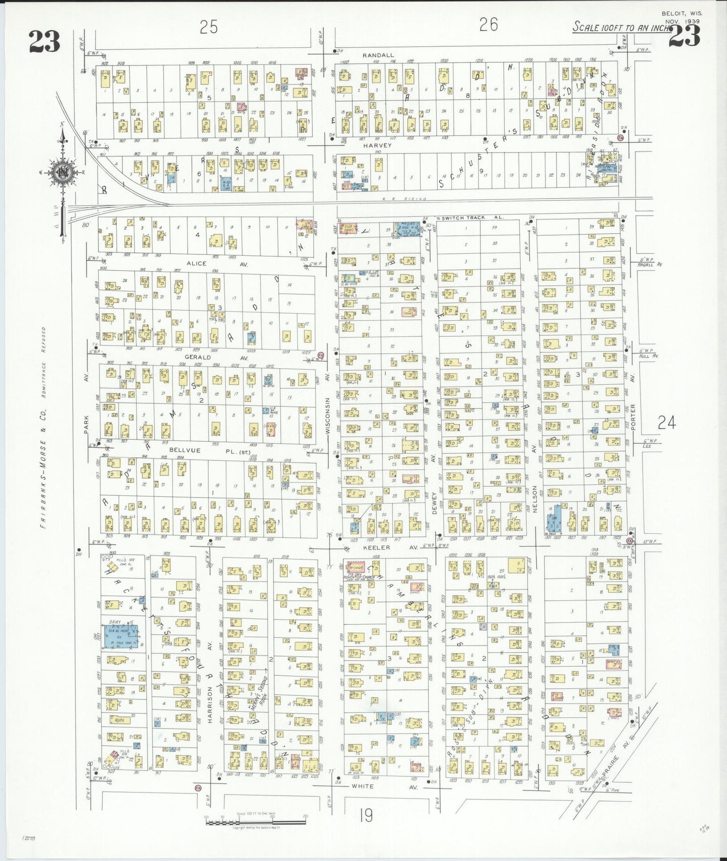 Sanborn Fire Insurance Map from Beloit, Rock County, Wisconsin (1939), Sheet #0023 - Complete Map Set gallery image, historic Sanborn map, vintage wall art, Wisconsin Wisconsin
