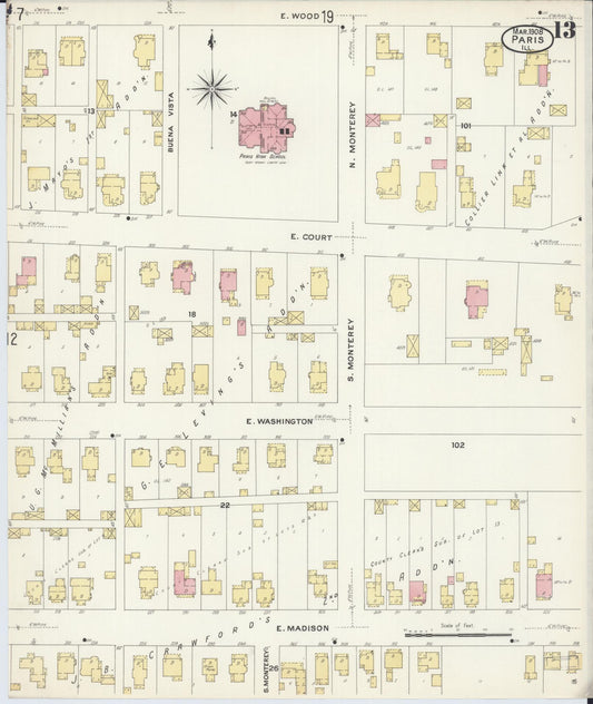 Sanborn Fire Insurance Map from Paris, Edgar County, Illinois (1908), Sheet #0013 - Historic Sanborn Fire Insurance Map Print, vintage old map wall art, antique decor, genealogy gift, Illinois Illinois map