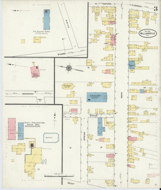 Sanborn Fire Insurance Map from Williamsville, Erie County, New York (1910), Sheet #0003 - Historic Sanborn Fire Insurance Map Print, vintage old map wall art, antique decor, genealogy gift, New York New York map