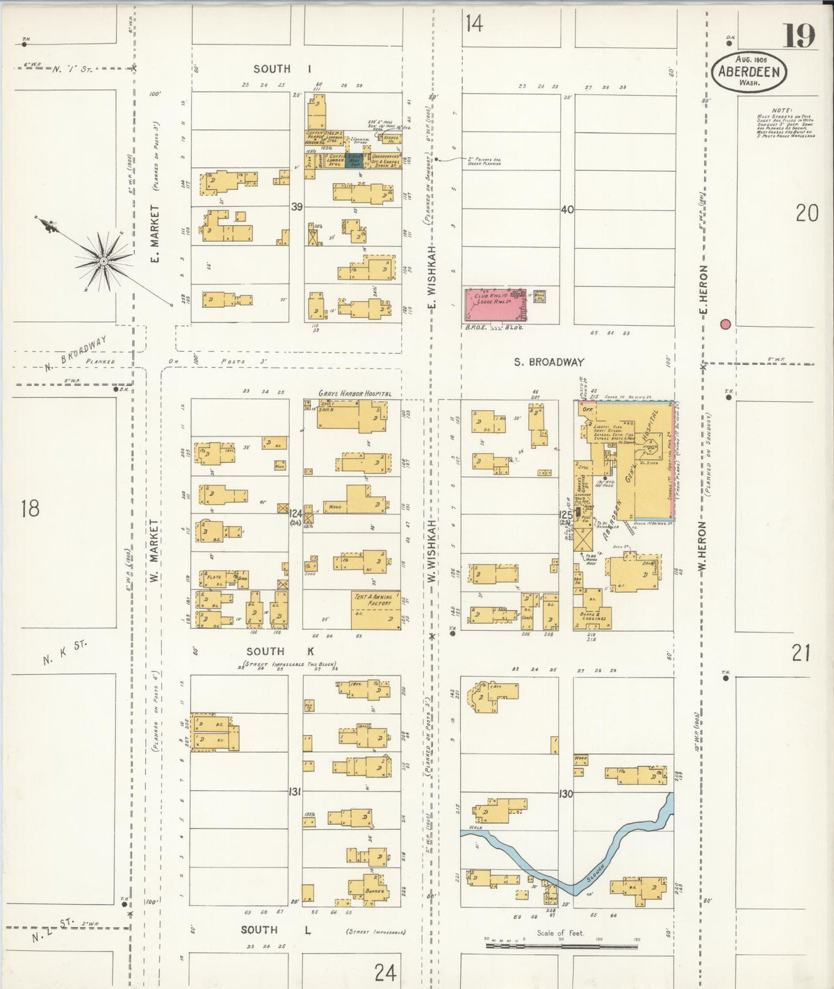Sanborn Fire Insurance Map from Aberdeen, Grays Harbor County, Washington (1906), Sheet #0019 - Complete Map Set gallery image, historic Sanborn map, vintage wall art, Washington Washington