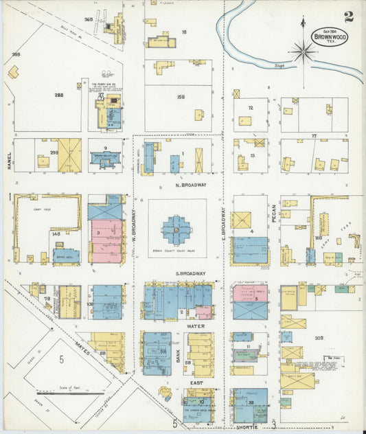Sanborn Fire Insurance Map from Brownwood, Brown County, Texas (1904), Sheet #0002 - Historic Sanborn Fire Insurance Map Print, vintage old map wall art, antique decor, genealogy gift, Texas Texas map