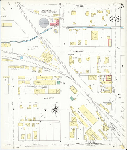 Sanborn Fire Insurance Map from Le Mars, Plymouth County, Iowa (1907), Sheet #0005 - Historic Sanborn Fire Insurance Map Print, vintage old map wall art
