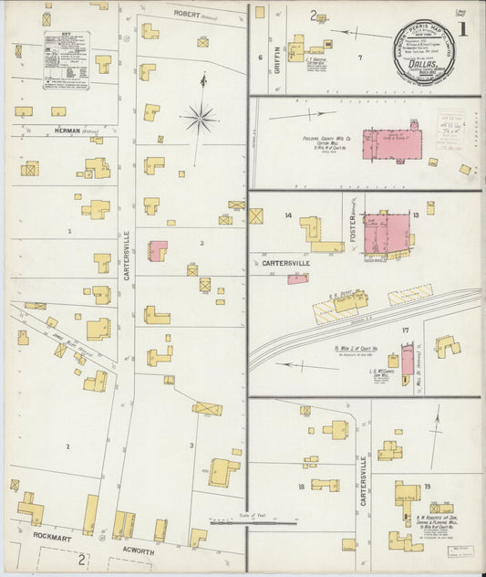 Sanborn Fire Insurance Map from Dallas, Paulding County, Georgia (1900), Sheet #0001 - Historic Sanborn Fire Insurance Map Print, vintage old map wall art, antique decor, genealogy gift, Georgia Georgia map