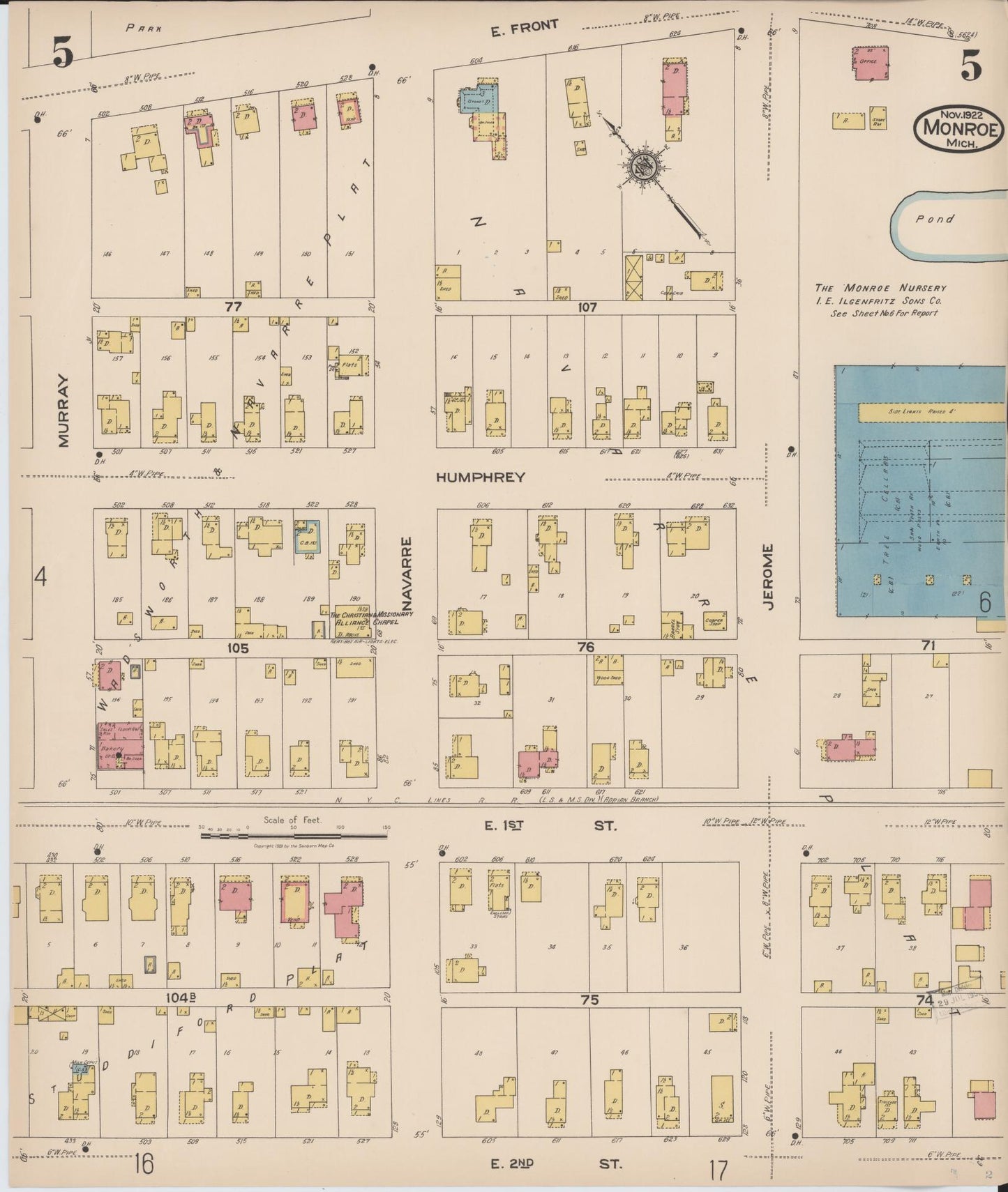 Sanborn Fire Insurance Map from Monroe, Monroe County, Michigan (1922), Sheet #0005 - Complete Map Set gallery image, historic Sanborn map, vintage wall art, Michigan Michigan