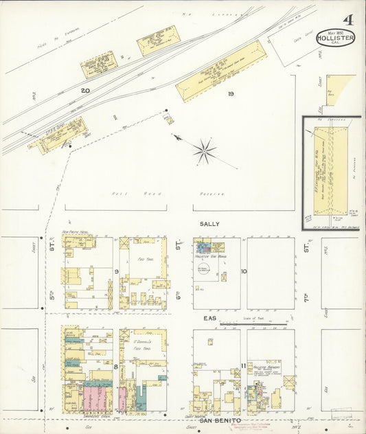 Sanborn Fire Insurance Map from Hollister, San Benito County, California (1892), Sheet #0004 - Historic Sanborn Fire Insurance Map Print, vintage old map wall art, antique decor, genealogy gift, California California map