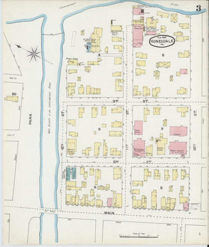 Sanborn Fire Insurance Map from Honesdale, Wayne County, Pennsylvania (1892), Sheet #0003 - Historic Sanborn Fire Insurance Map Print, vintage old map wall art, antique decor, genealogy gift, Pennsylvania Pennsylvania map