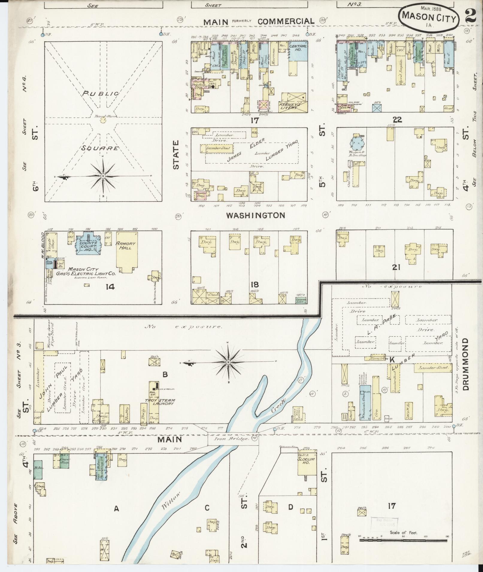 Sanborn Fire Insurance Map from Mason City, Cerro Gordo County, Iowa (1888), Sheet #0002 - Historic Sanborn Fire Insurance Map Print