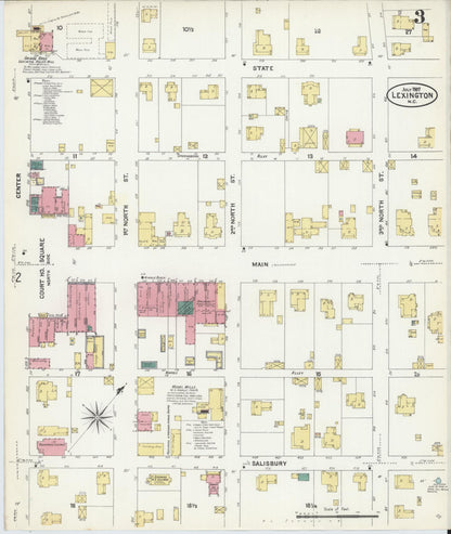 Sanborn Fire Insurance Map from Lexington, Davidson County, North Carolina (1907), Sheet #0003 - Complete Map Set gallery image, historic Sanborn map, vintage wall art, North Carolina North Carolina