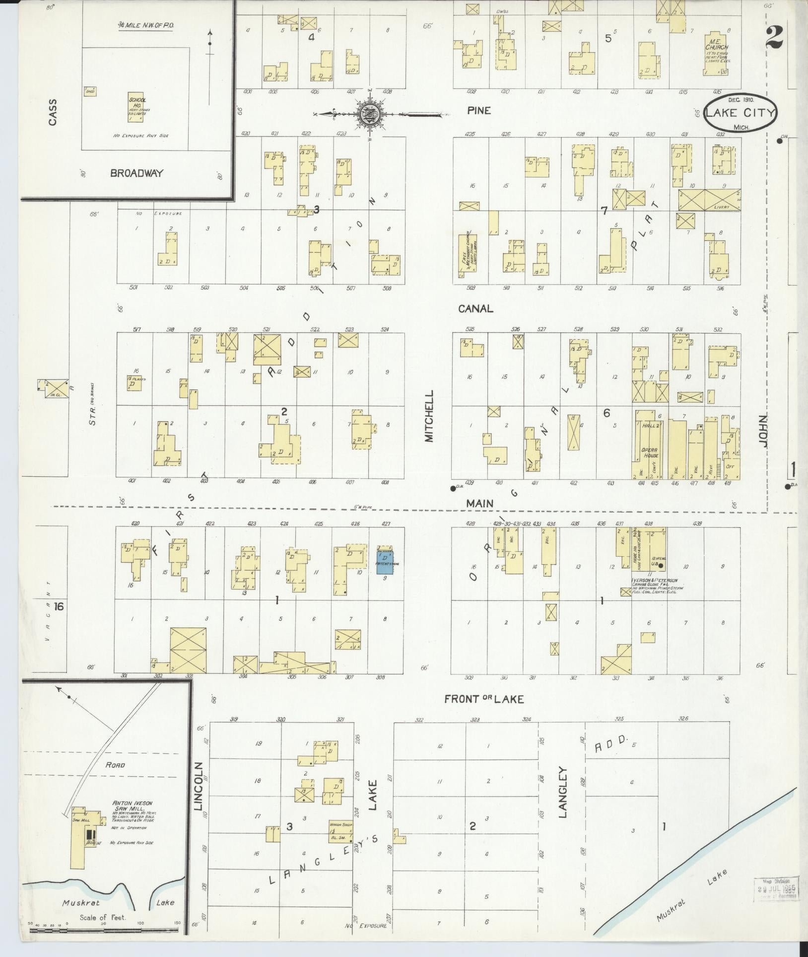 Sanborn Fire Insurance Map from Lake City, Missaukee County, Michigan (1910), Sheet #0002 - Historic Sanborn Fire Insurance Map Print, vintage old map wall art, antique decor, genealogy gift, Michigan Michigan map
