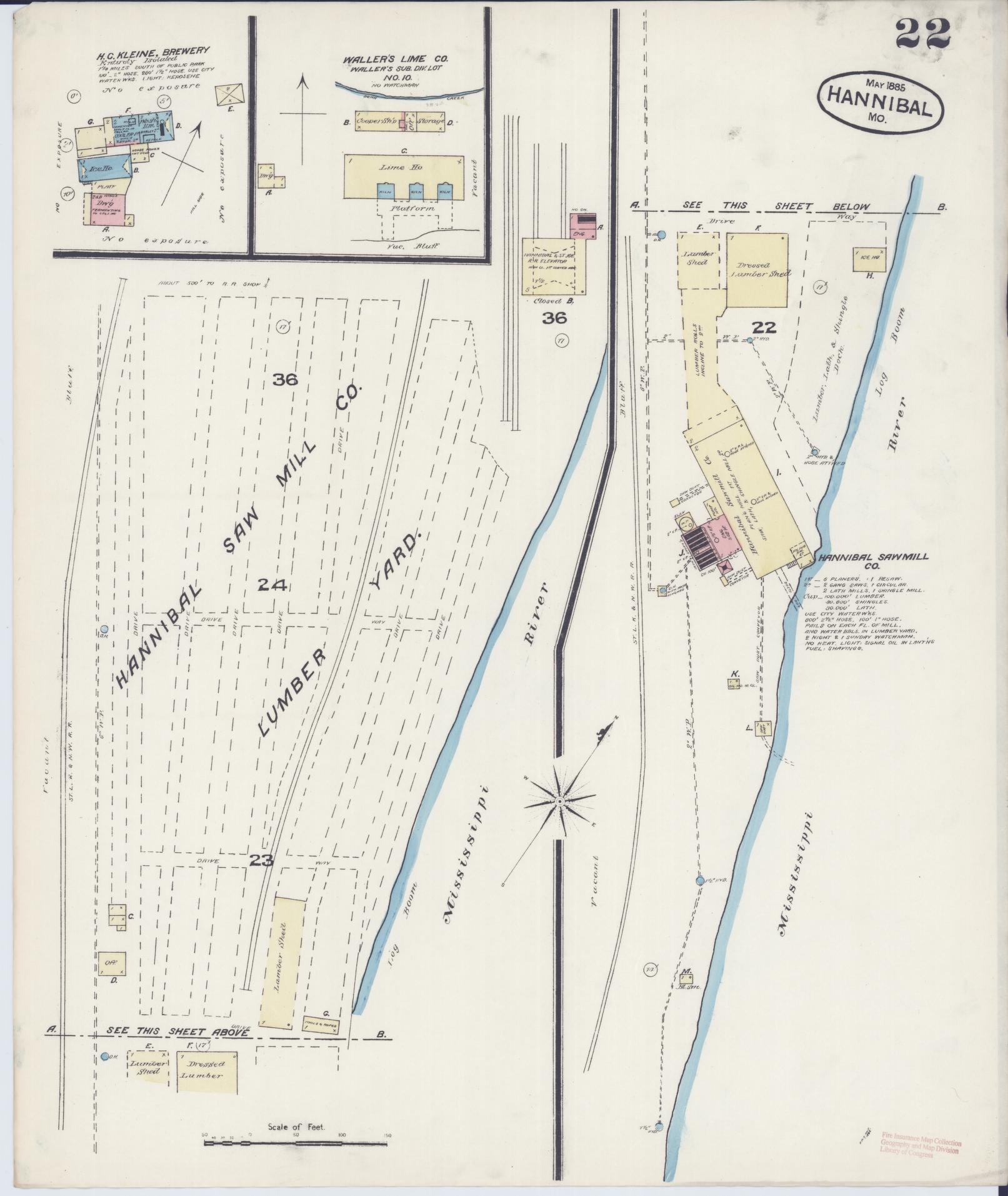 Sanborn Fire Insurance Map from Hannibal, Marion County, Missouri (1885), Sheet #0022 - Historic Sanborn Fire Insurance Map Print, vintage old map wall art, antique decor, genealogy gift, Missouri Missouri map