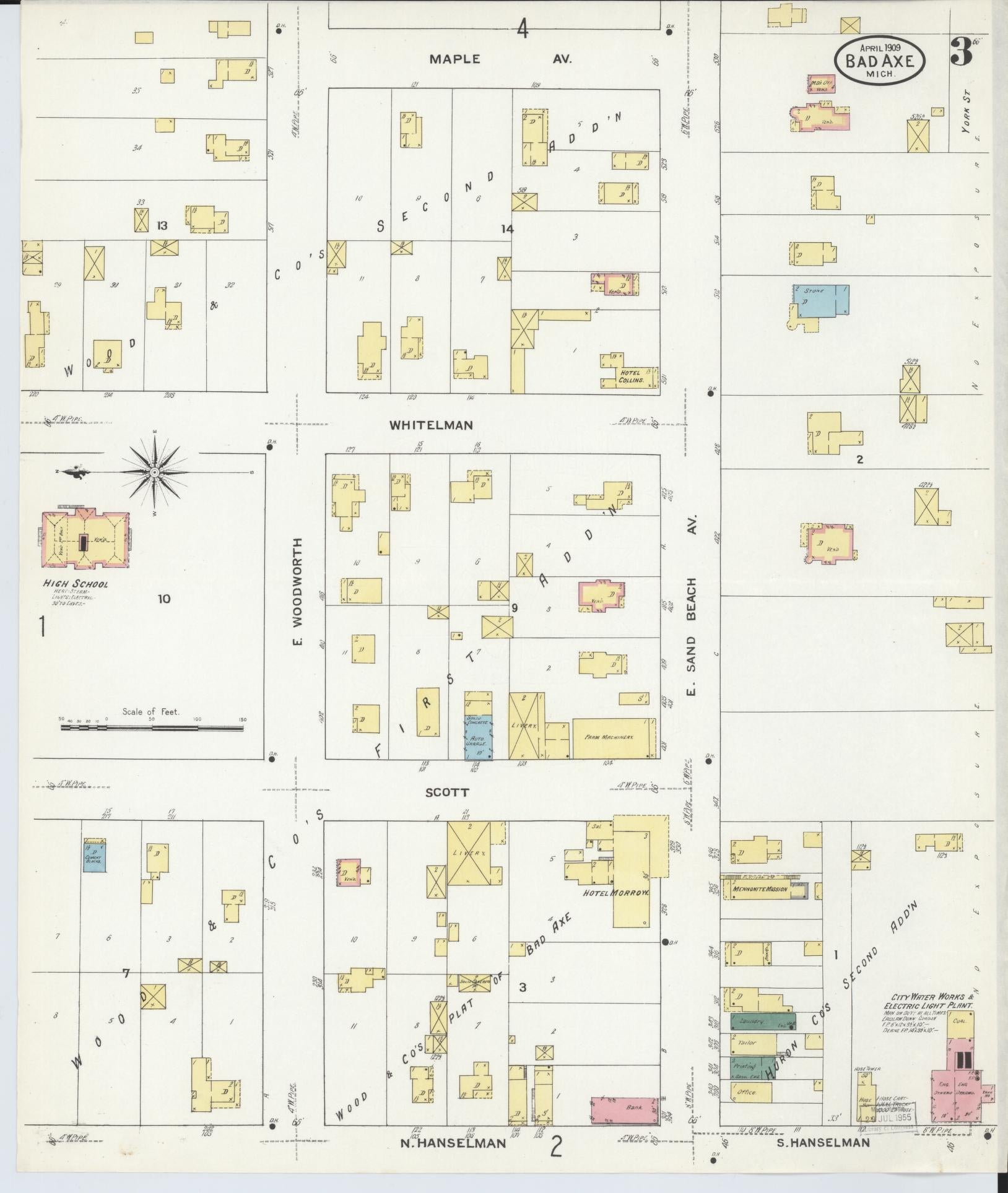 Sanborn Fire Insurance Map from Bad Axe, Huron County, Michigan (1909), Sheet #0003 - Complete Map Set gallery image, historic Sanborn map, vintage wall art, Michigan Michigan