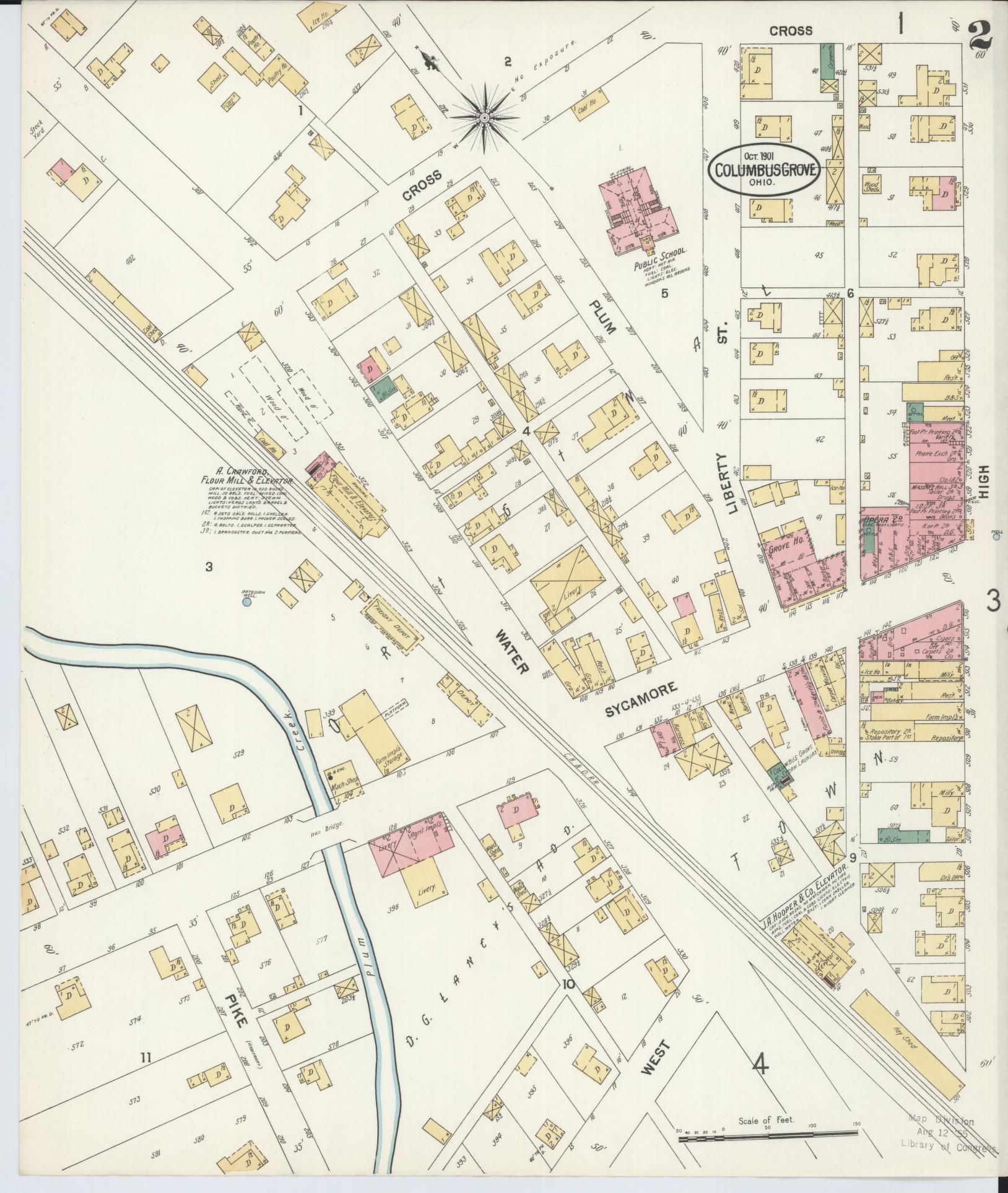 Sanborn Fire Insurance Map from Columbus Grove, Putnam County, Ohio (1901), Sheet #0002 - Complete Map Set gallery image, historic Sanborn map, vintage wall art, Ohio Ohio