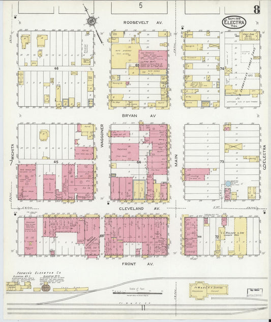 Sanborn Fire Insurance Map from Electra, Wichita County, Texas (1919), Sheet #0008 - Historic Sanborn Fire Insurance Map Print, vintage old map wall art, antique decor, genealogy gift, Texas Texas map