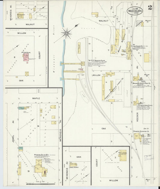 Sanborn Fire Insurance Map from Washburn, Mclean County, North Dakota (1908), Sheet #0002 - Historic Sanborn Fire Insurance Map Print, vintage old map wall art, antique decor, genealogy gift, North Dakota North Dakota map