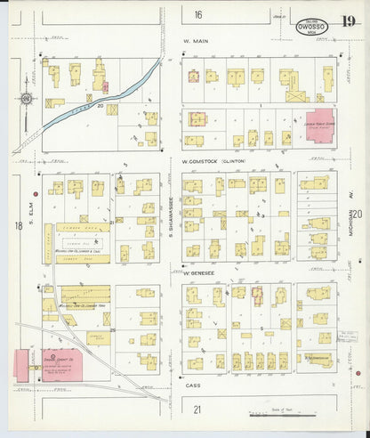 Sanborn Fire Insurance Map from Owosso, Shiawassee County, Michigan (1915), Sheet #0019 - Historic Sanborn Fire Insurance Map Print, vintage old map wall art, antique decor, genealogy gift, Michigan Michigan map