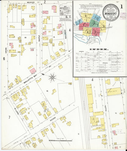 Sanborn Fire Insurance Map from Winooski, Chittenden County, Vermont (1904), Sheet #0001 - Complete Map Set gallery image, historic Sanborn map, vintage wall art, Vermont Vermont