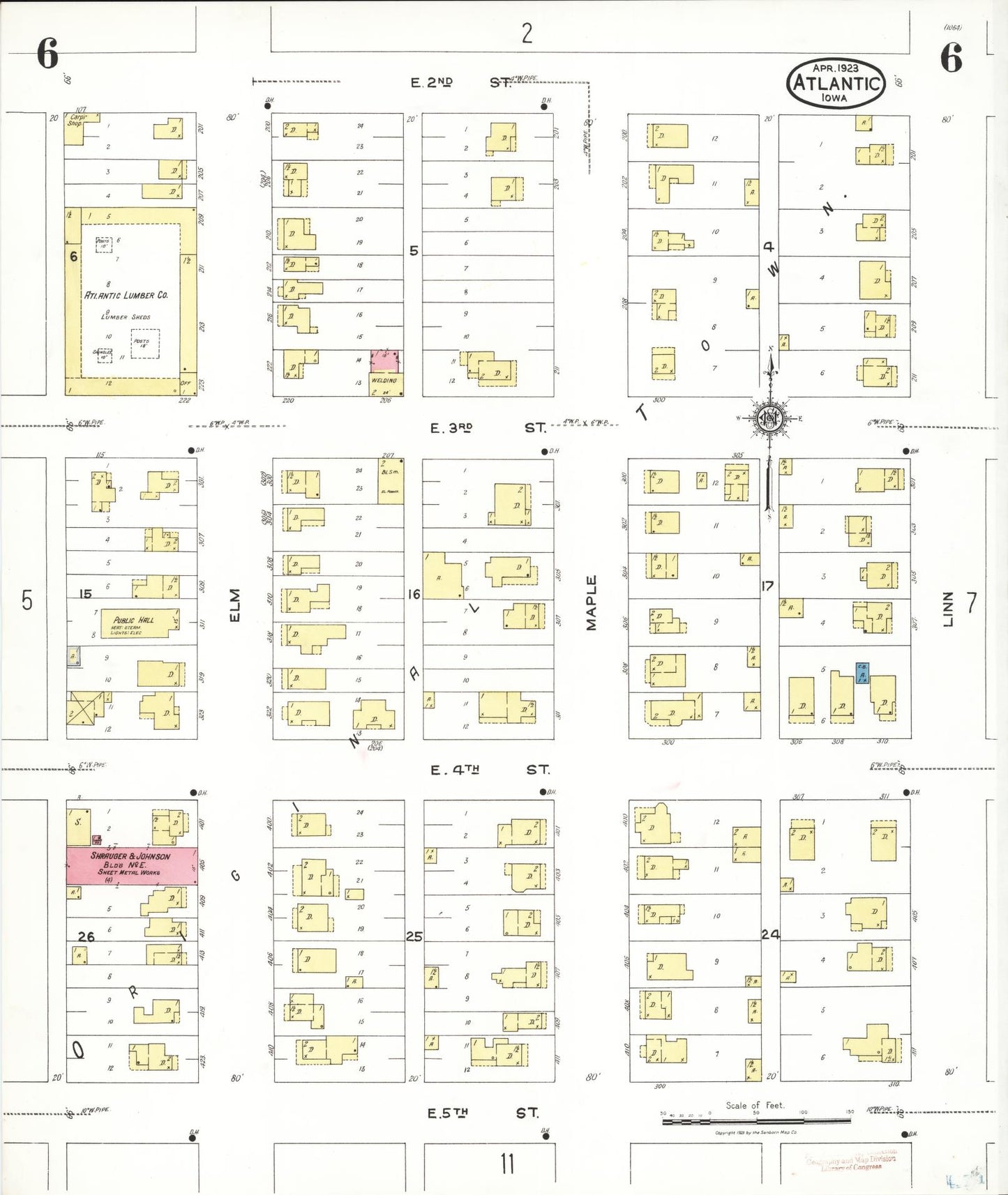Sanborn Fire Insurance Map from Atlantic, Cass County, Iowa (1923), Sheet #0006 - Historic Sanborn Fire Insurance Map Print, vintage old map wall art