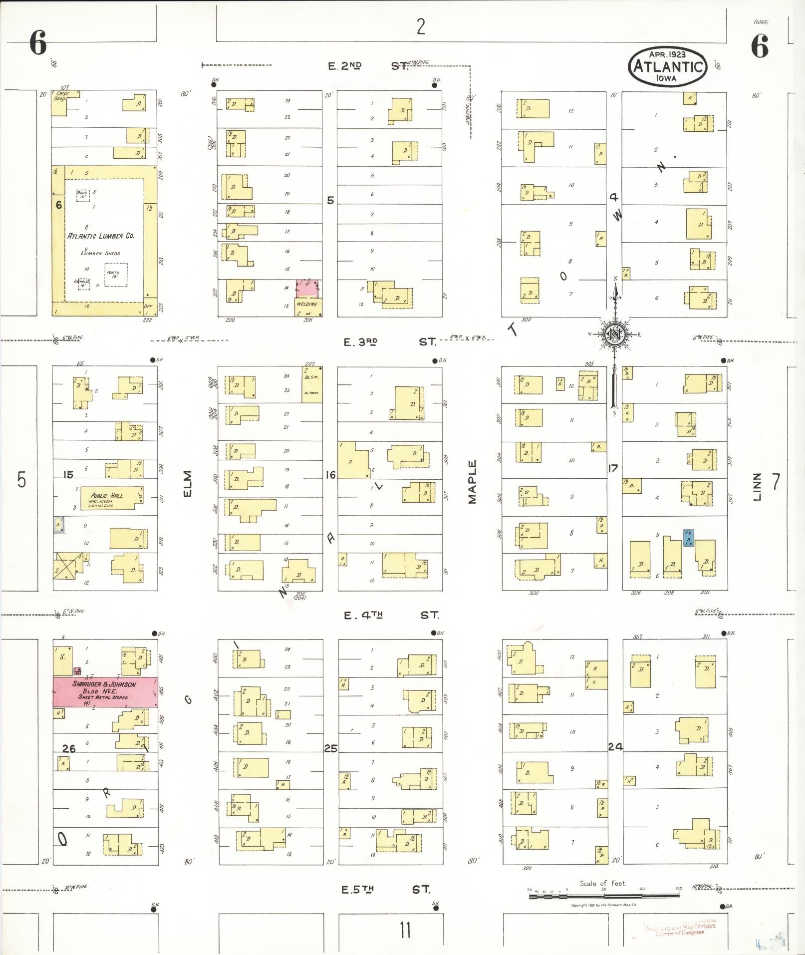 Sanborn Fire Insurance Map from Atlantic, Cass County, Iowa (1923), Sheet #0006 - Historic Sanborn Fire Insurance Map Print, vintage old map wall art