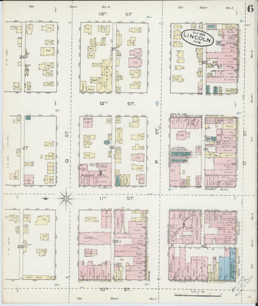 Sanborn Fire Insurance Map from Lincoln, Lancaster County, Nebraska (1886), Sheet #0006 - Historic Sanborn Fire Insurance Map Print, vintage old map wall art, antique decor, genealogy gift, Nebraska Nebraska map