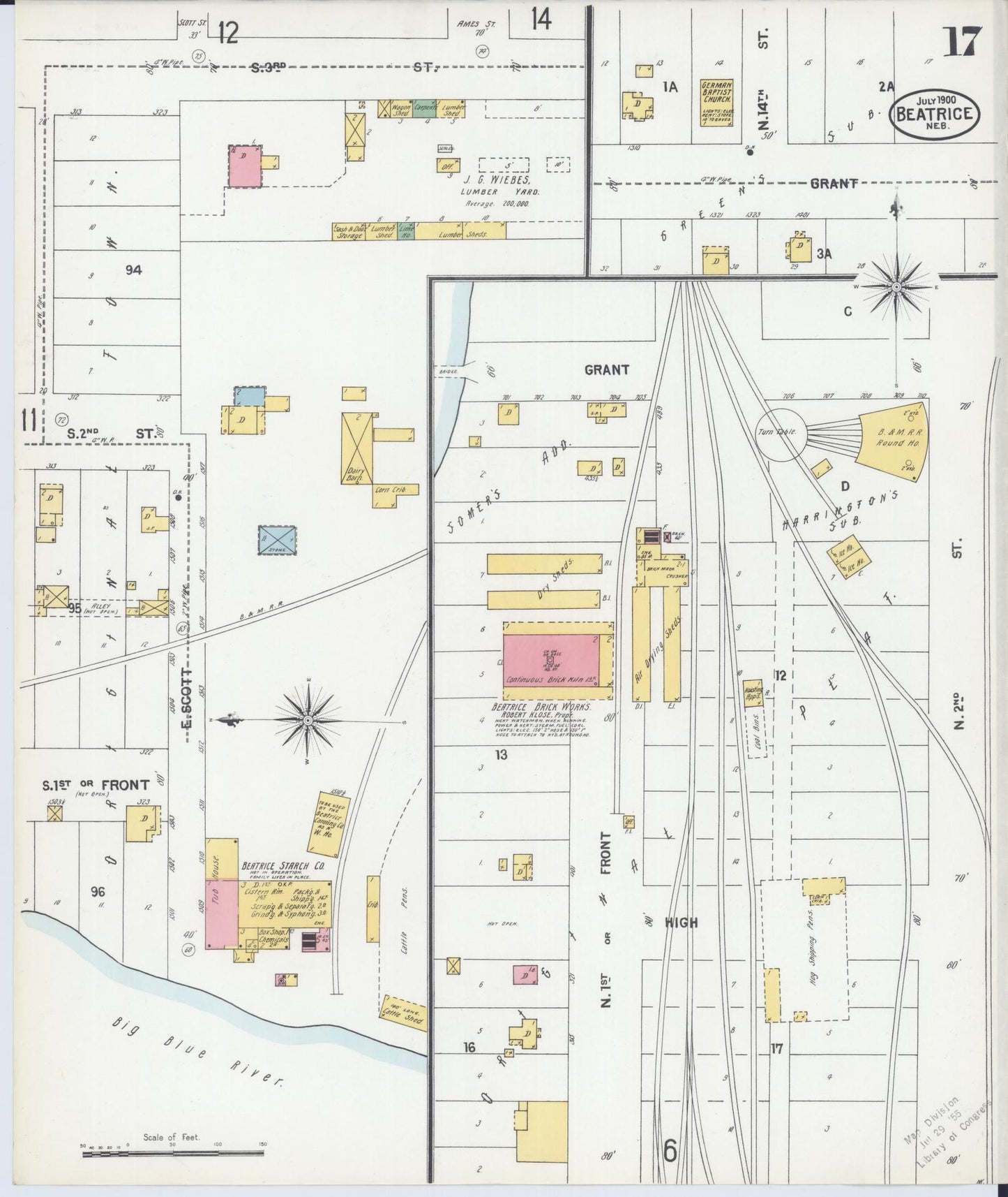 Sanborn Fire Insurance Map from Beatrice, Gage County, Nebraska (1900), Sheet #0017 - Complete Map Set gallery image, historic Sanborn map, vintage wall art, Nebraska Nebraska