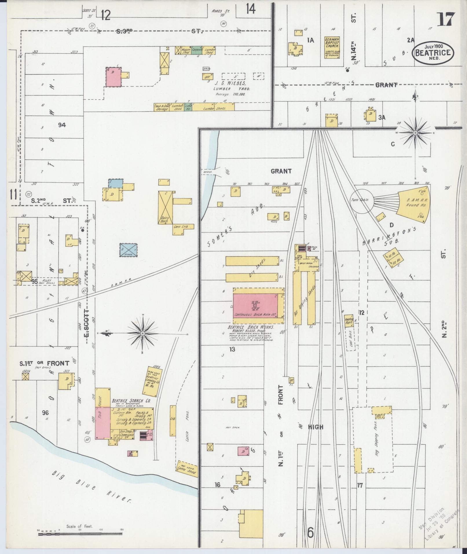 Sanborn Fire Insurance Map from Beatrice, Gage County, Nebraska (1900), Sheet #0017 - Complete Map Set gallery image, historic Sanborn map, vintage wall art, Nebraska Nebraska