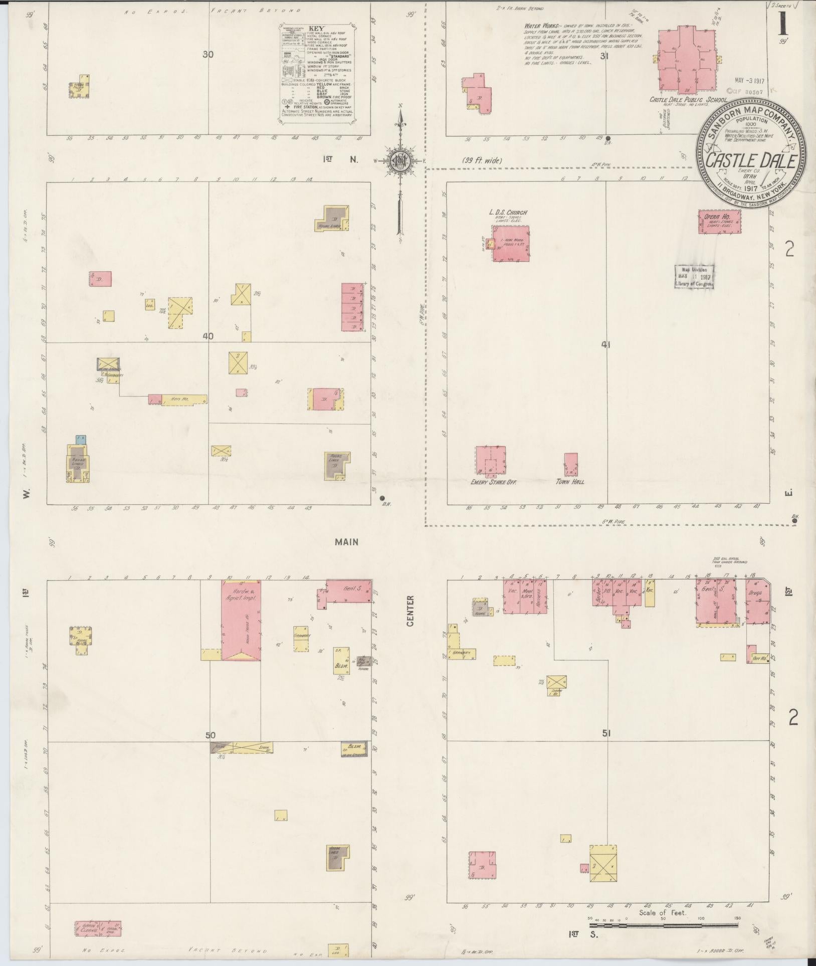 Sanborn Fire Insurance Map from Castle Dale, Emery County, Utah (1917), Sheet #0001 - Complete Map Set gallery image, historic Sanborn map, vintage wall art, Utah Utah