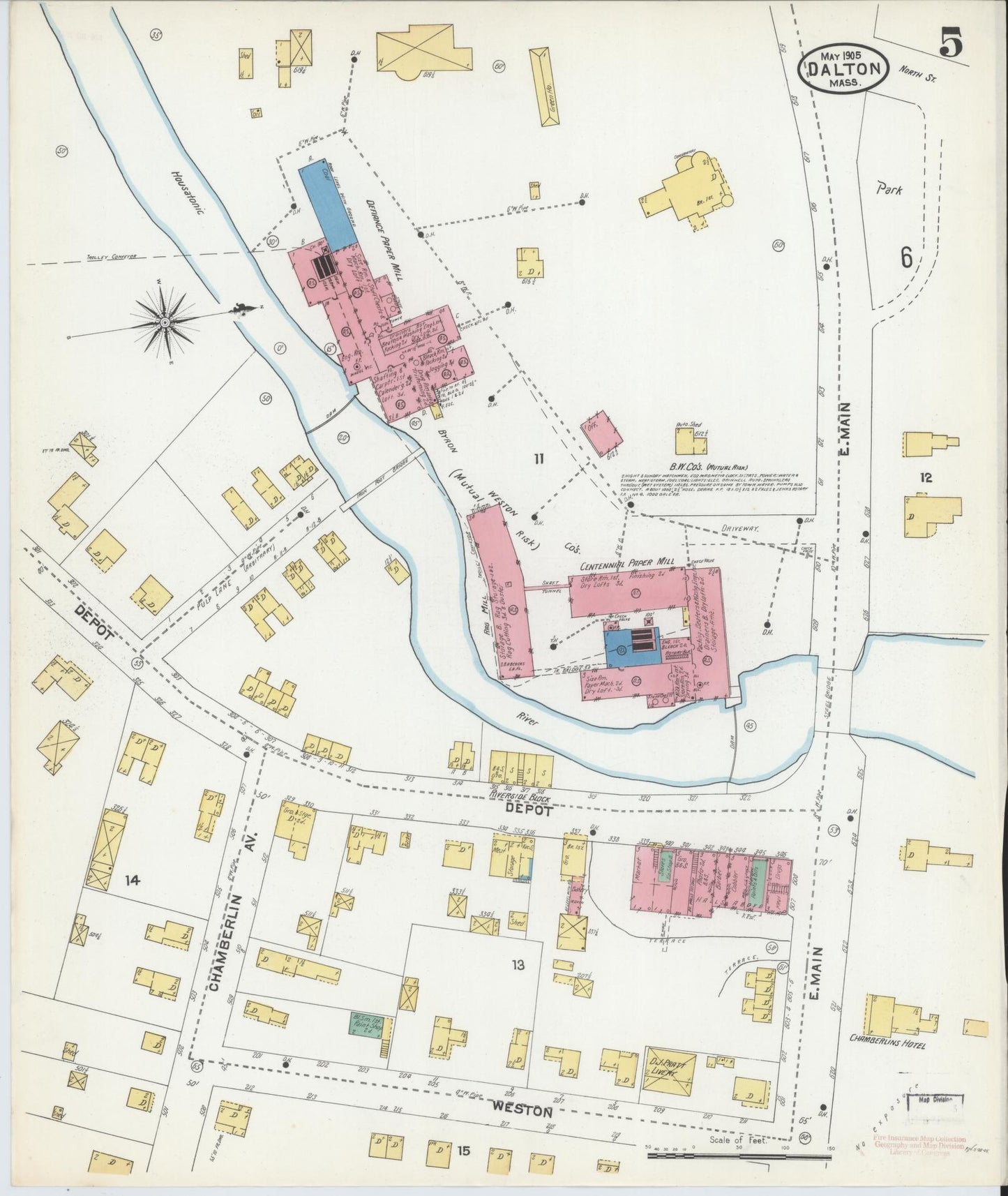Sanborn Fire Insurance Map from Dalton, Berkshire County, Massachusetts (1905), Sheet #0005 - Complete Map Set gallery image, historic Sanborn map, vintage wall art, Massachusetts Massachusetts